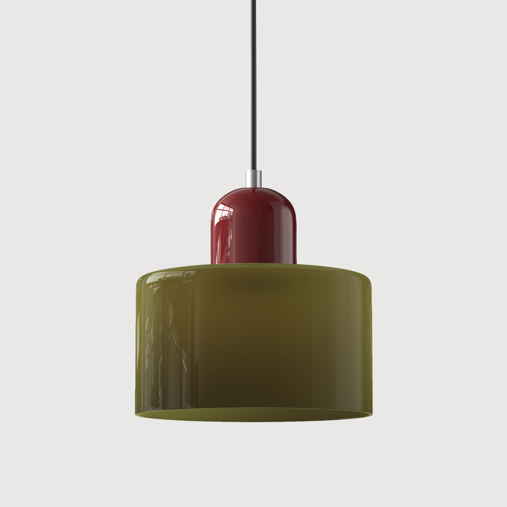 Coloured Glass Bauhaus Pendant Light, Small Retro Hanging Lamp for Kitchen Island, Dining Table & Living Room, Adjustable Cord, E27, Ø15cm