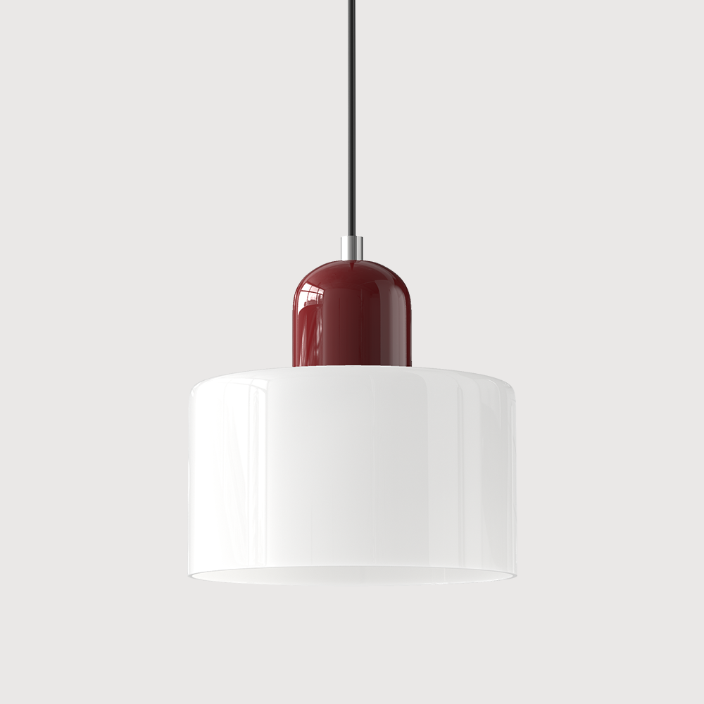Coloured Glass Bauhaus Pendant Light, Small Retro Hanging Lamp for Kitchen Island, Dining Table & Living Room, Adjustable Cord, E27, Ø15cm
