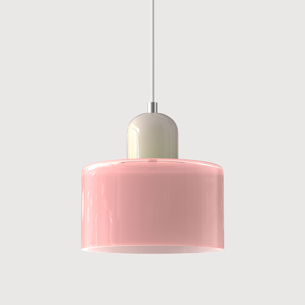 Coloured Glass Bauhaus Pendant Light, Small Retro Hanging Lamp for Kitchen Island, Dining Table & Living Room, Adjustable Cord, E27, Ø15cm