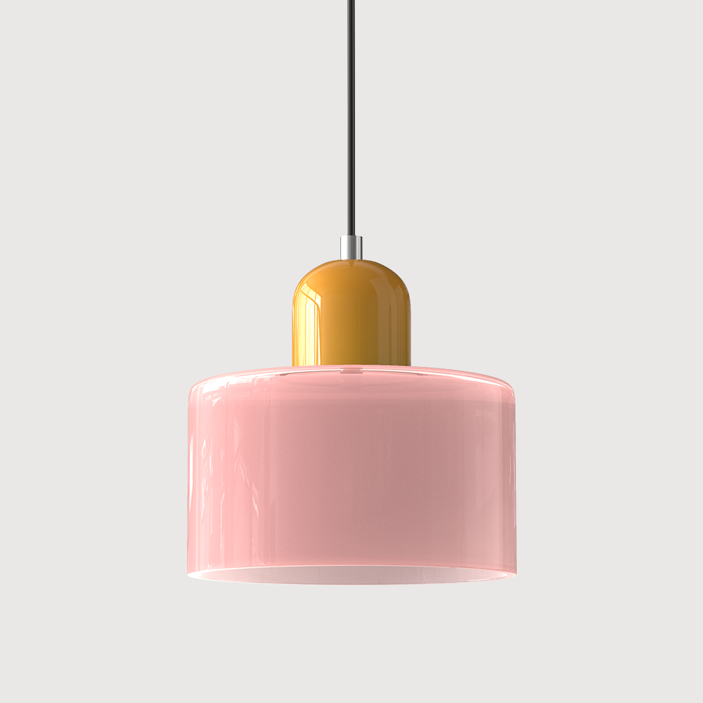 Coloured Glass Bauhaus Pendant Light, Small Retro Hanging Lamp for Kitchen Island, Dining Table & Living Room, Adjustable Cord, E27, Ø15cm