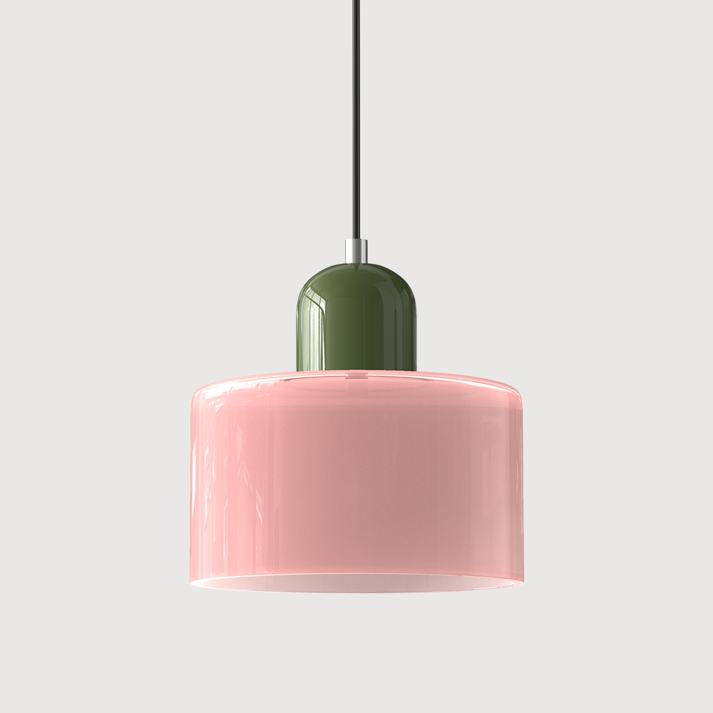 Coloured Glass Bauhaus Pendant Light, Small Retro Hanging Lamp for Kitchen Island, Dining Table & Living Room, Adjustable Cord, E27, Ø15cm