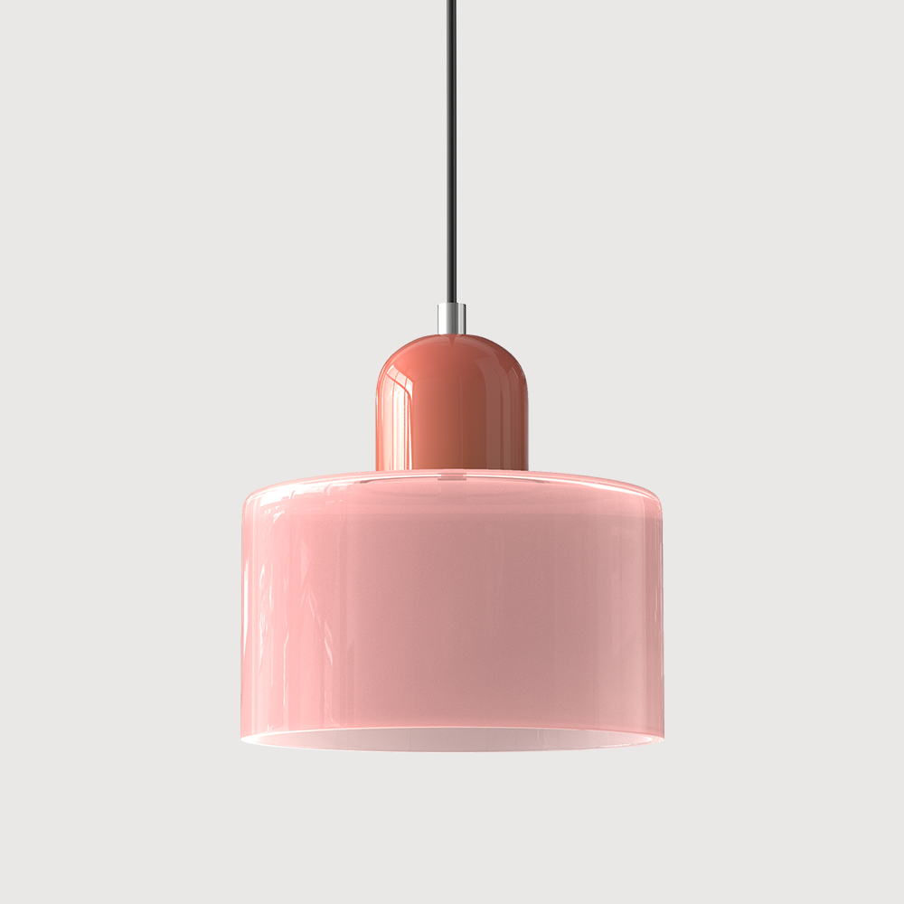 Coloured Glass Bauhaus Pendant Light, Small Retro Hanging Lamp for Kitchen Island, Dining Table & Living Room, Adjustable Cord, E27, Ø15cm