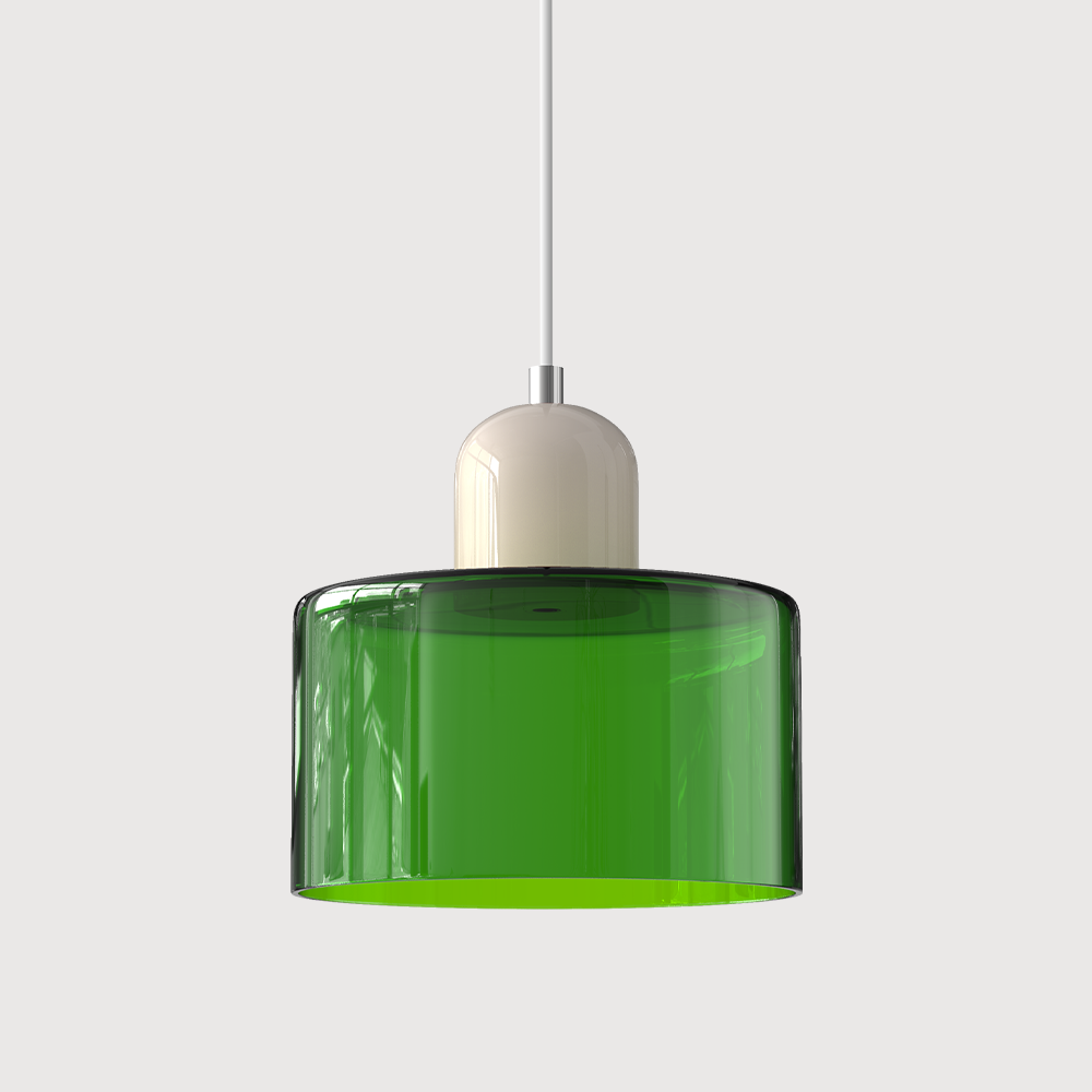 Coloured Glass Bauhaus Pendant Light, Small Retro Hanging Lamp for Kitchen Island, Dining Table & Living Room, Adjustable Cord, E27, Ø15cm