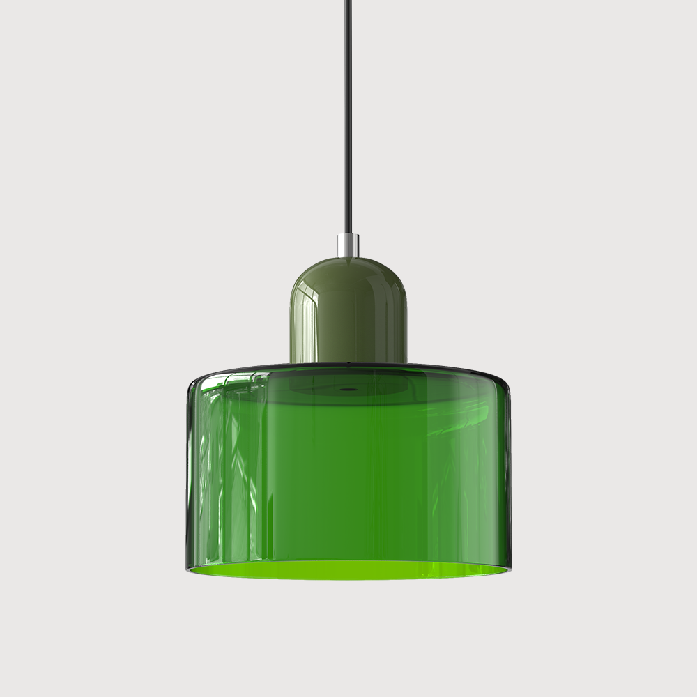 Coloured Glass Bauhaus Pendant Light, Small Retro Hanging Lamp for Kitchen Island, Dining Table & Living Room, Adjustable Cord, E27, Ø15cm