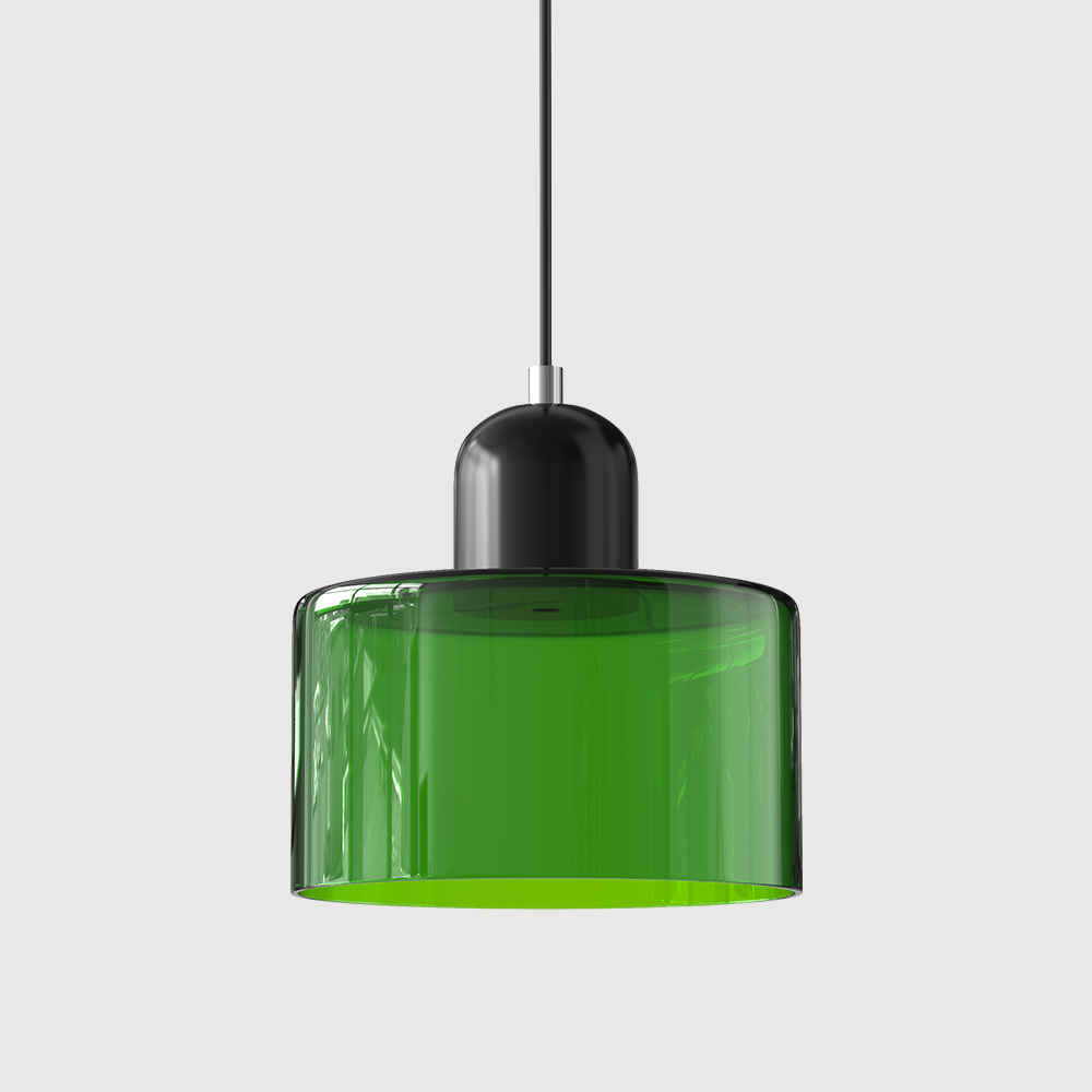 Coloured Glass Bauhaus Pendant Light, Small Retro Hanging Lamp for Kitchen Island, Dining Table & Living Room, Adjustable Cord, E27, Ø15cm