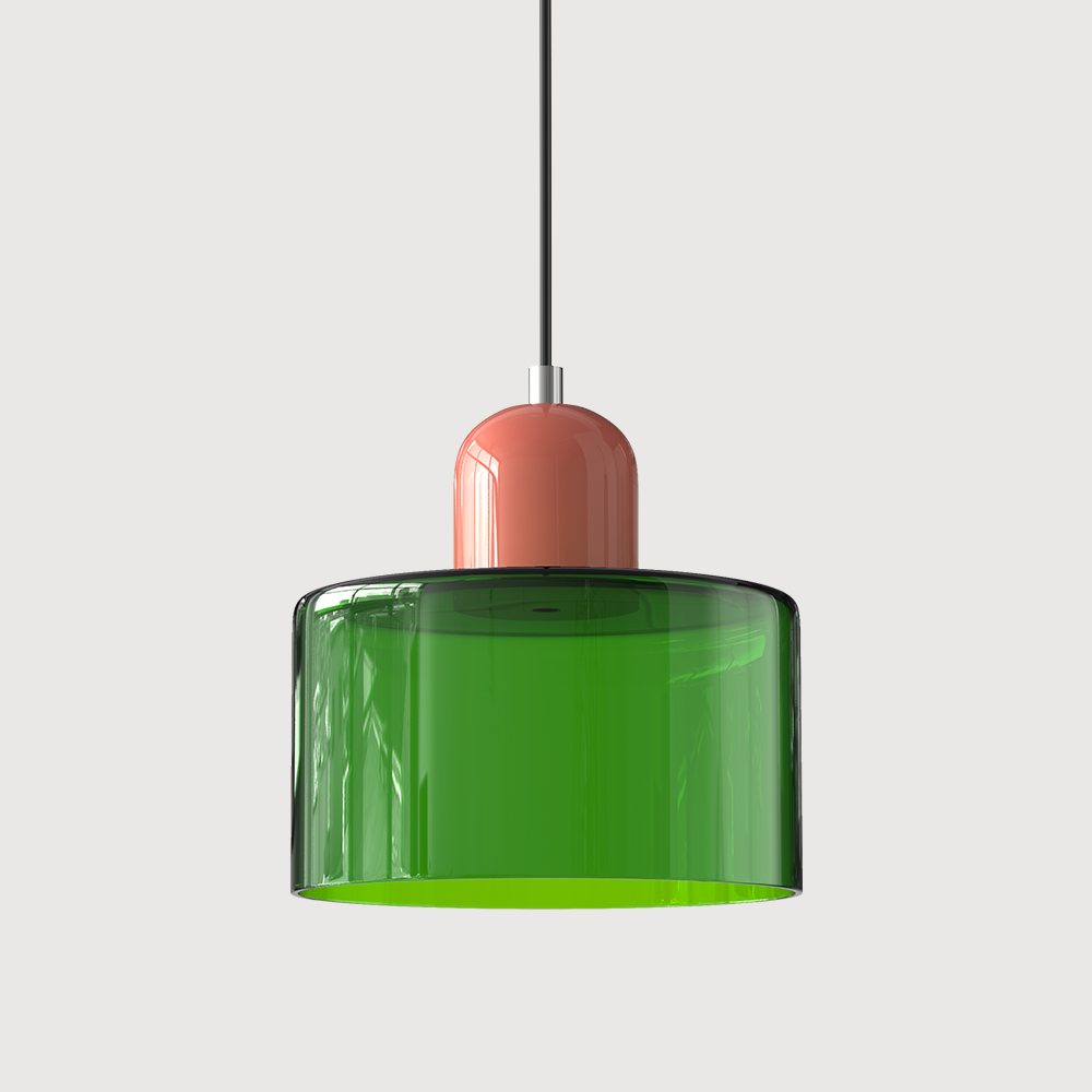 Coloured Glass Bauhaus Pendant Light, Small Retro Hanging Lamp for Kitchen Island, Dining Table & Living Room, Adjustable Cord, E27, Ø15cm