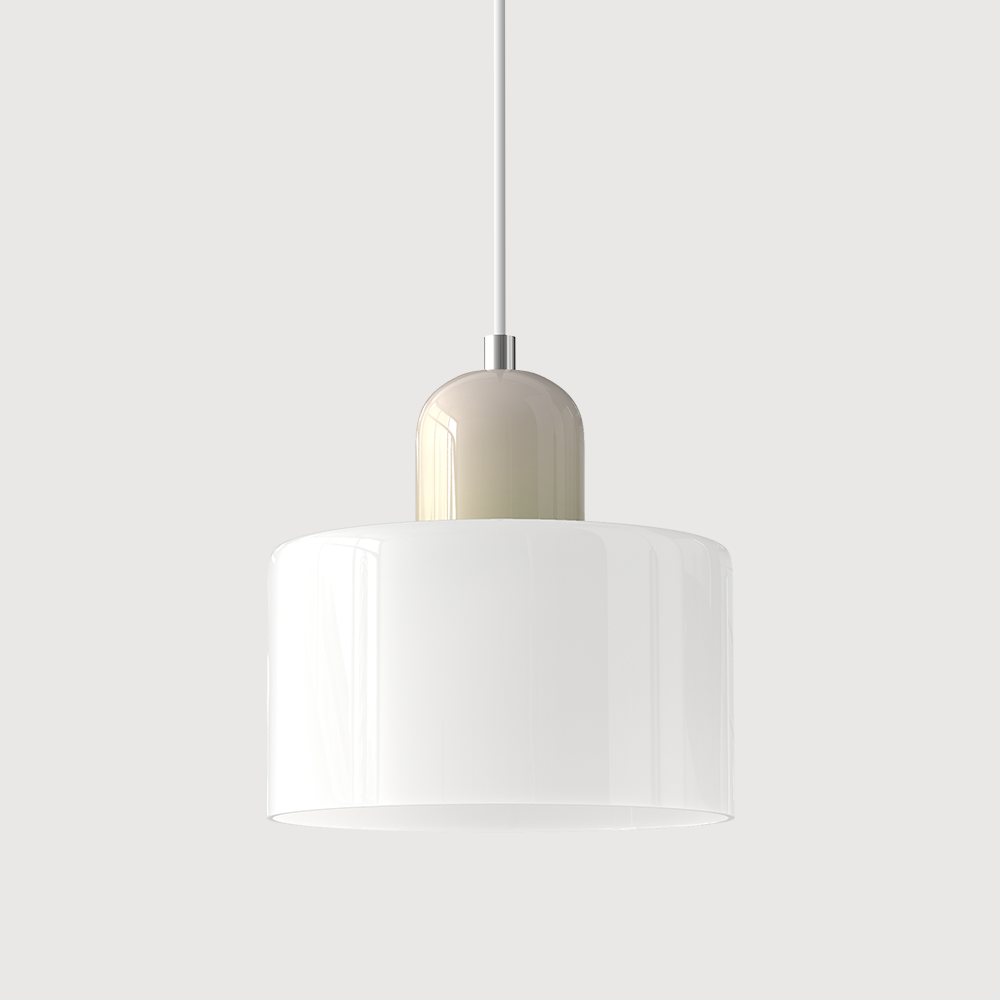 Coloured Glass Bauhaus Pendant Light, Small Retro Hanging Lamp for Kitchen Island, Dining Table & Living Room, Adjustable Cord, E27, Ø15cm