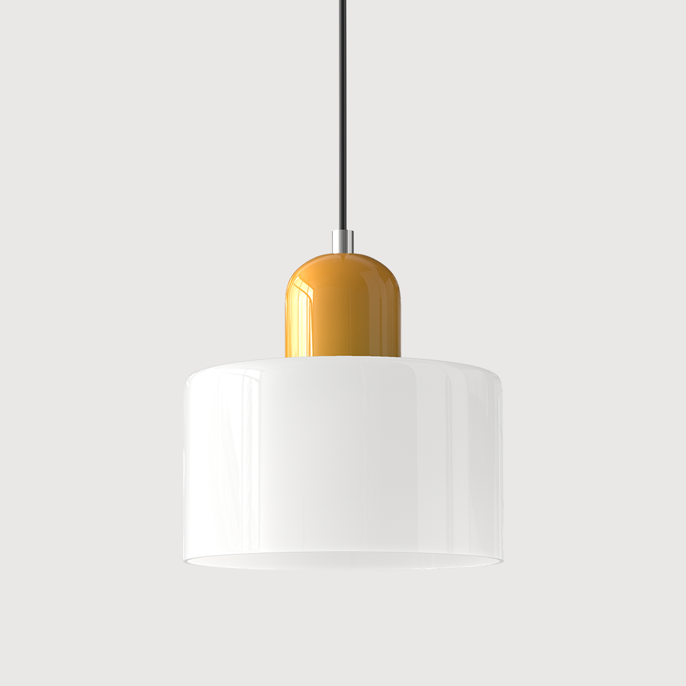 Coloured Glass Bauhaus Pendant Light, Small Retro Hanging Lamp for Kitchen Island, Dining Table & Living Room, Adjustable Cord, E27, Ø15cm