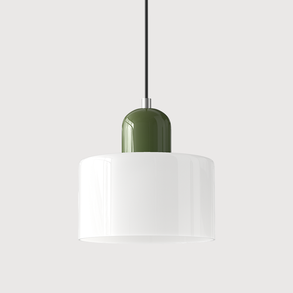 Coloured Glass Bauhaus Pendant Light, Small Retro Hanging Lamp for Kitchen Island, Dining Table & Living Room, Adjustable Cord, E27, Ø15cm