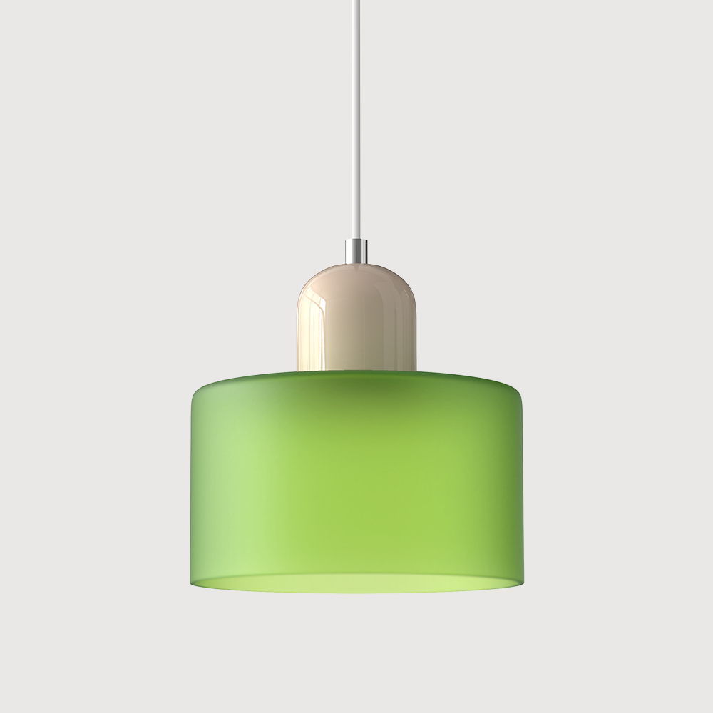Coloured Glass Bauhaus Pendant Light, Small Retro Hanging Lamp for Kitchen Island, Dining Table & Living Room, Adjustable Cord, E27, Ø15cm