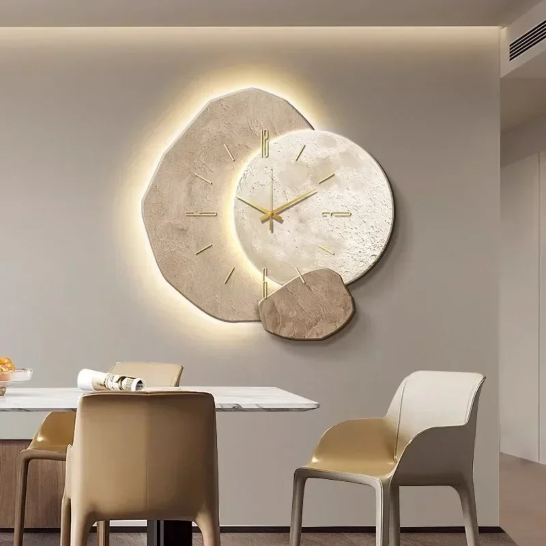 Modern Wood Accent Wall Clock with Soft LED Backlight, Silent Non-Ticking Decorative Wall Clock for Living Room, Bedroom & Hallway, 40cm
