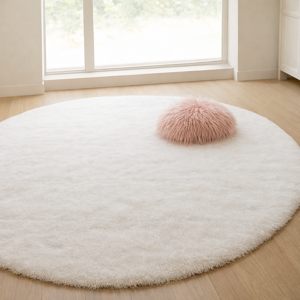 Round Floor Rug, Textured Plush Surface, Multiple Sizes, Soft Fluffy Circle Rug for Living Room, Bedroom & Nursery, 14 Colours, Ø60–160cm