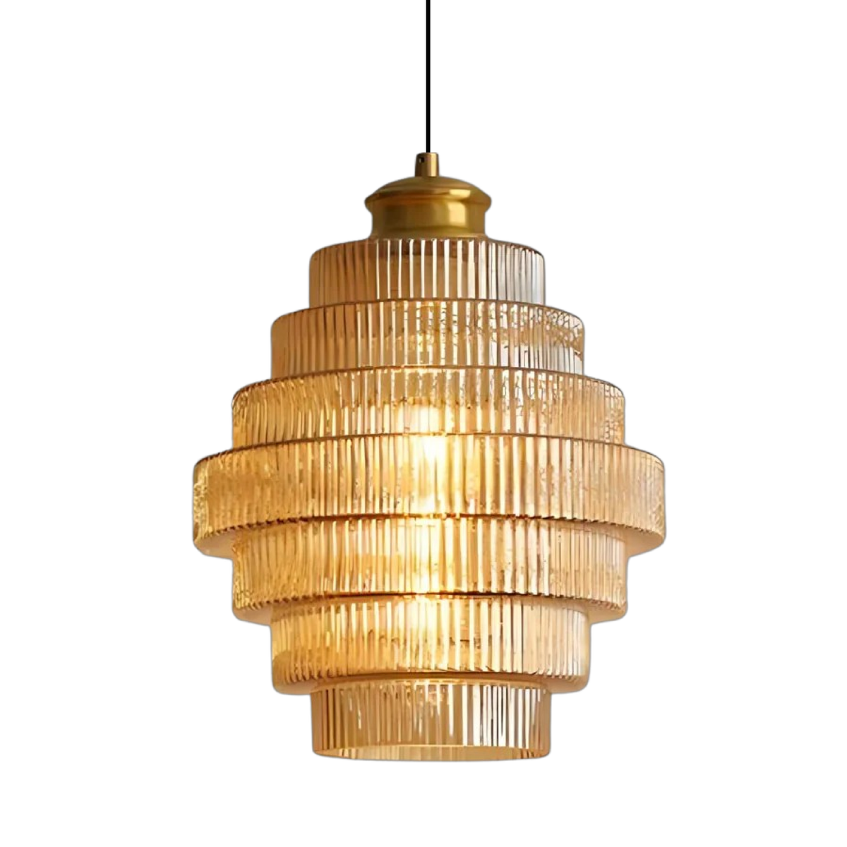 Vintage Tiered Glass Hanging Lamp, Layered Glass Pendant Light for Kitchen Island, Dining Table & Hallway, Adjustable, E27, Amber, Grey or Pink, Ø22cm