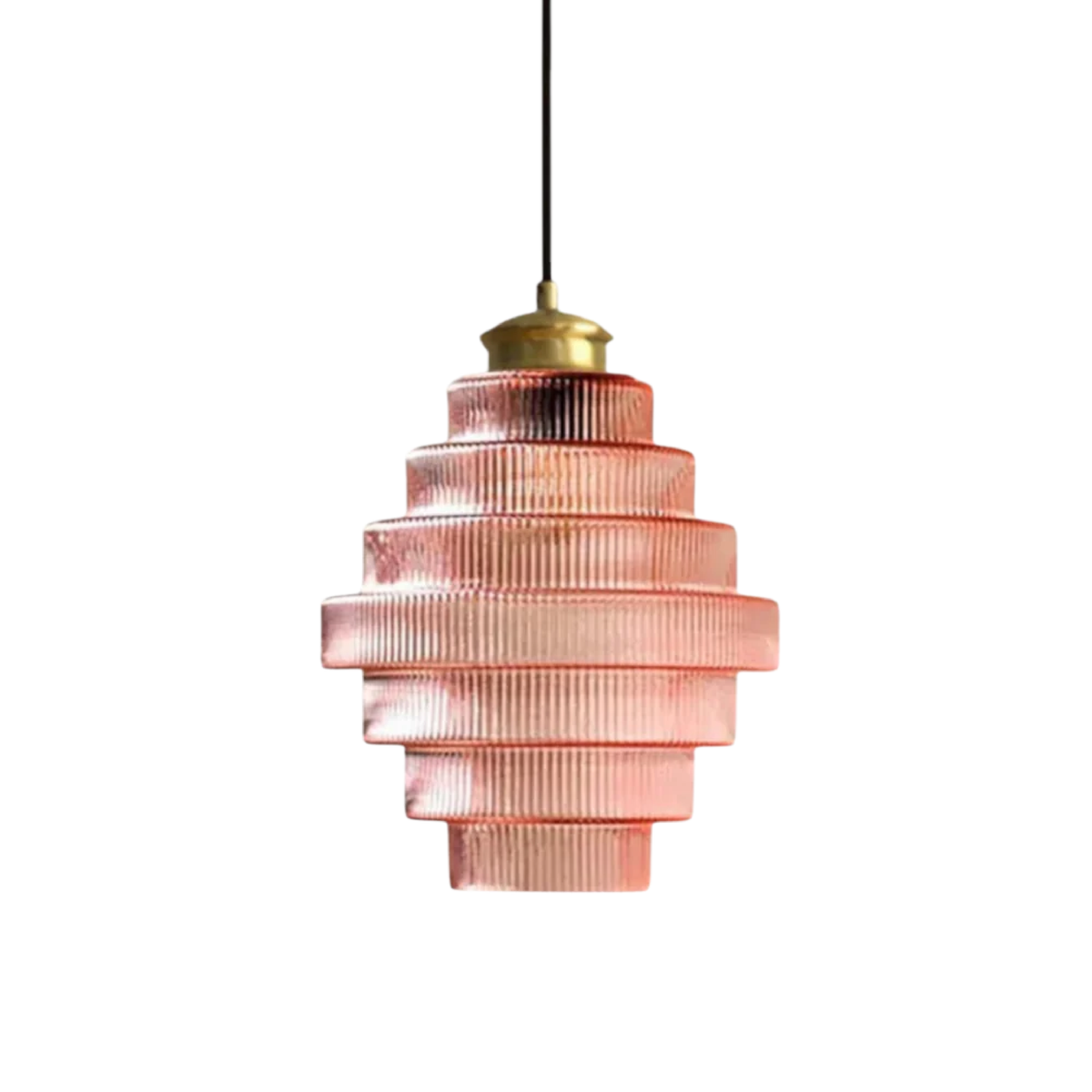 Vintage Tiered Glass Hanging Lamp, Layered Glass Pendant Light for Kitchen Island, Dining Table & Hallway, Adjustable, E27, Amber, Grey or Pink, Ø22cm