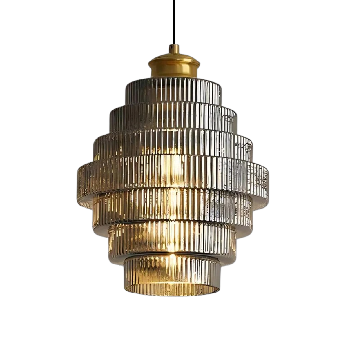 Vintage Tiered Glass Hanging Lamp, Layered Glass Pendant Light for Kitchen Island, Dining Table & Hallway, Adjustable, E27, Amber, Grey or Pink, Ø22cm
