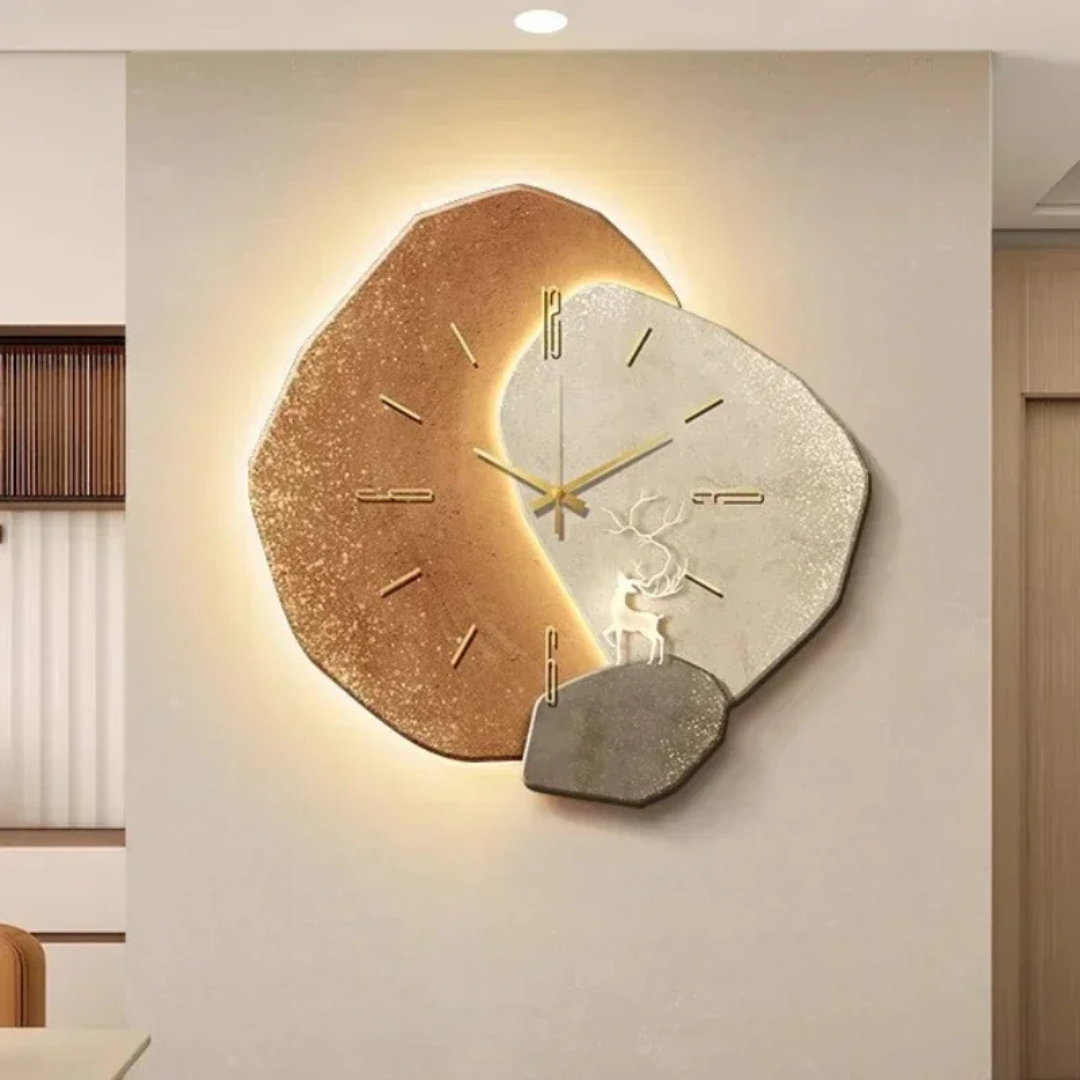 Modern Wood Accent Wall Clock with Soft LED Backlight, Silent Non-Ticking Decorative Wall Clock for Living Room, Bedroom & Hallway, 40cm