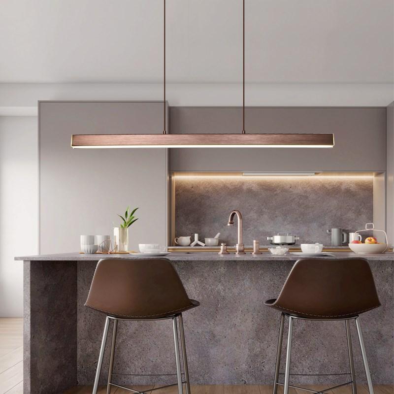 Thala Modern Linear LED Pendant Light, Metal Kitchen Island & Dining Table Light, Dimmable with Remote, Adjustable Height, Black or Brown, 80–150cm