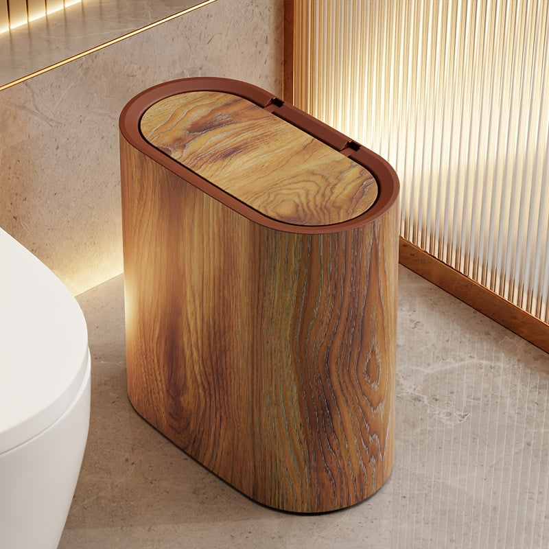 Lidded Waste Bin, Bathroom and Kitchen Bin with Fitted Lid, Decorative Marble or Wood Effect Rubbish Bin for Bathroom, Kitchen & Dressing Room