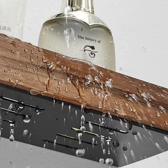 Wall Bathroom Shelf No Drill Storage Rack, Solid Wood Adhesive Floating Shelf, Water-Resistant, for Bathroom & Kitchen, Brown or Light Brown, 20–40cm