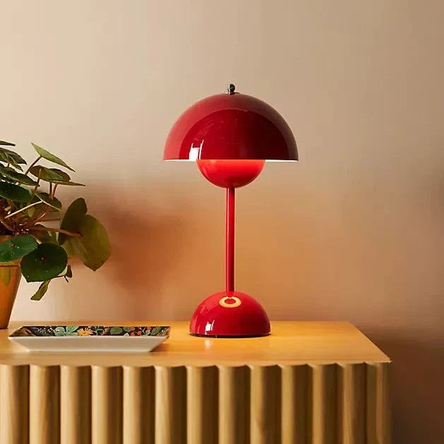 Retro Mushroom Table Lamp, Cordless Rechargeable LED Bedside Lamp, Warm Light, 8–10 Hour Battery, for Bedroom, Living Room & Desk, 8 Colours, 29.5cm