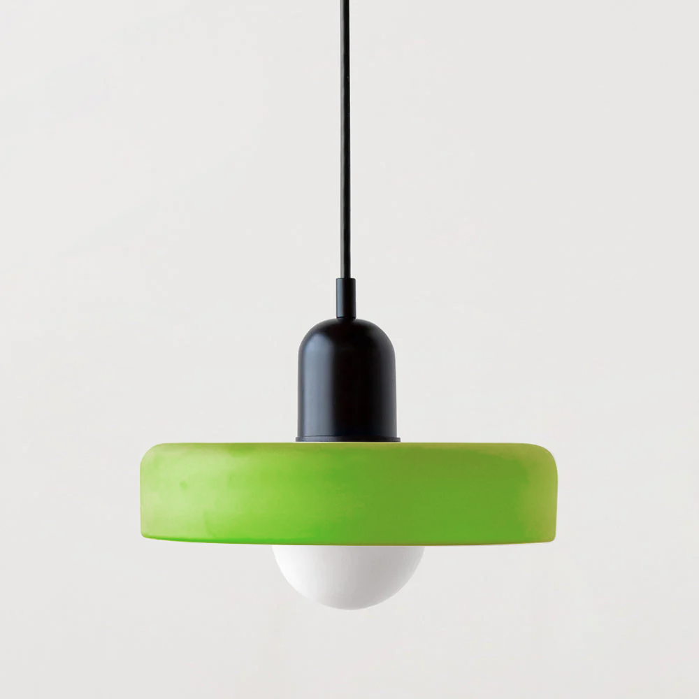 Bauhaus Style Glass Pendant Light with Ring Shade, Coloured Glass Ceiling Pendant for Kitchen Island & Dining Table, Adjustable Height, Ø25 / Ø35cm