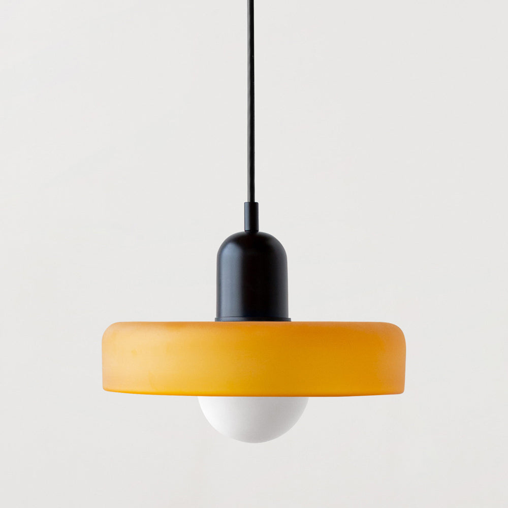 Bauhaus Style Glass Pendant Light with Ring Shade, Coloured Glass Ceiling Pendant for Kitchen Island & Dining Table, Adjustable Height, Ø25 / Ø35cm
