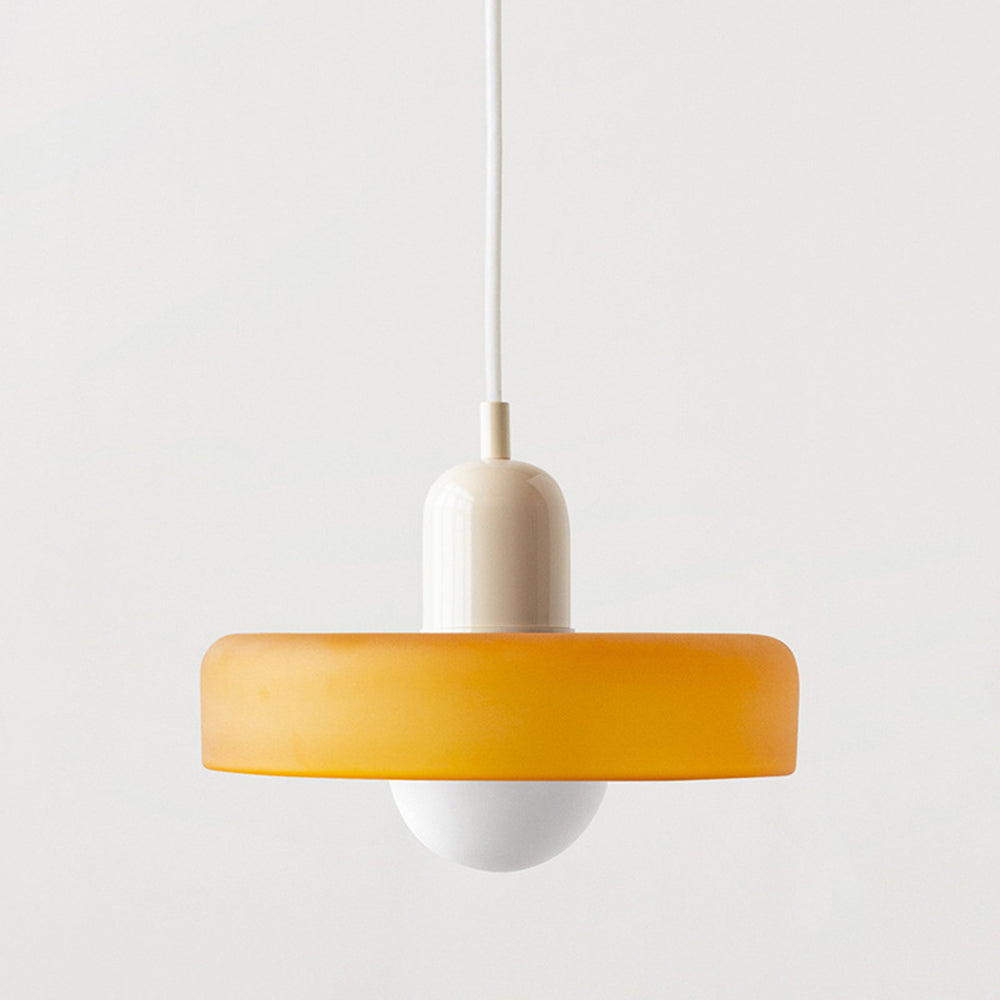 Bauhaus Style Glass Pendant Light with Ring Shade, Coloured Glass Ceiling Pendant for Kitchen Island & Dining Table, Adjustable Height, Ø25 / Ø35cm