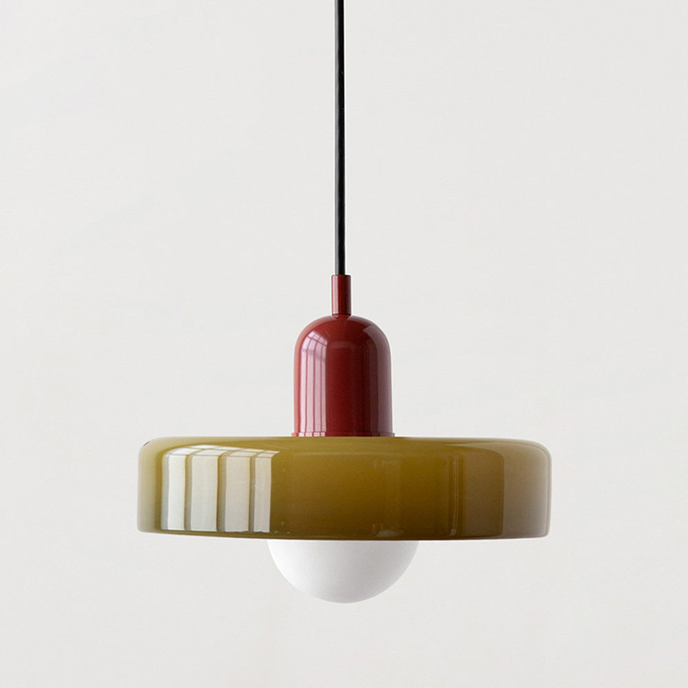 Bauhaus Style Glass Pendant Light with Ring Shade, Coloured Glass Ceiling Pendant for Kitchen Island & Dining Table, Adjustable Height, Ø25 / Ø35cm