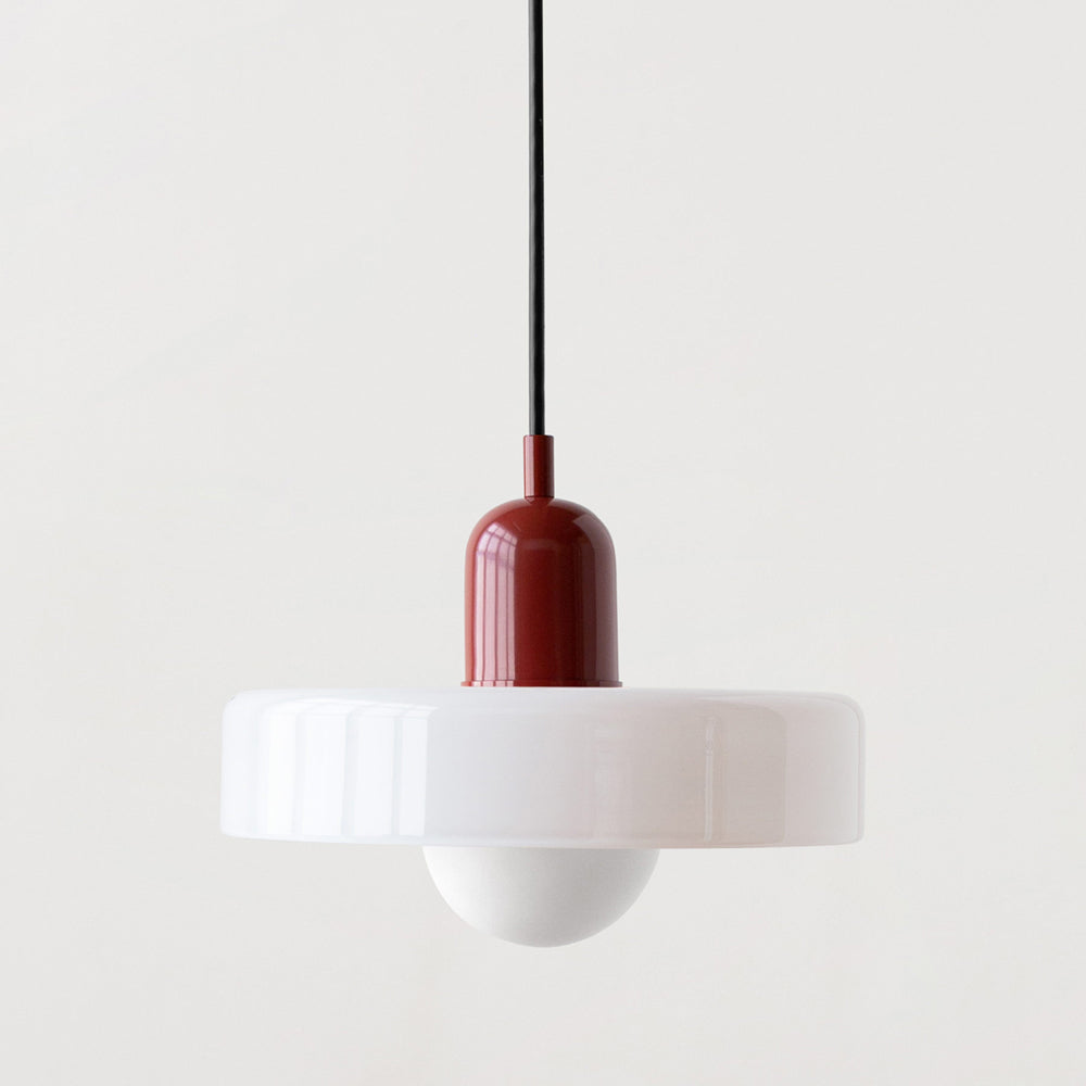 Bauhaus Style Glass Pendant Light with Ring Shade, Coloured Glass Ceiling Pendant for Kitchen Island & Dining Table, Adjustable Height, Ø25 / Ø35cm