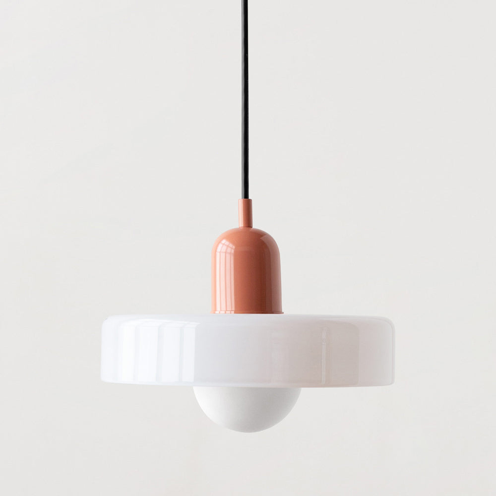 Bauhaus Style Glass Pendant Light with Ring Shade, Coloured Glass Ceiling Pendant for Kitchen Island & Dining Table, Adjustable Height, Ø25 / Ø35cm