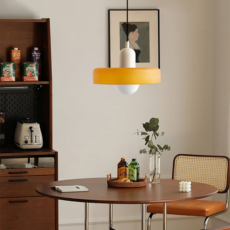Bauhaus Style Glass Pendant Light with Ring Shade, Coloured Glass Ceiling Pendant for Kitchen Island & Dining Table, Adjustable Height, Ø25 / Ø35cm