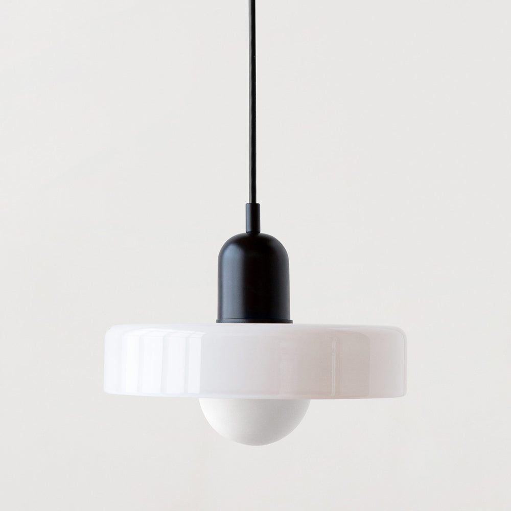 Bauhaus Style Glass Pendant Light with Ring Shade, Coloured Glass Ceiling Pendant for Kitchen Island & Dining Table, Adjustable Height, Ø25 / Ø35cm