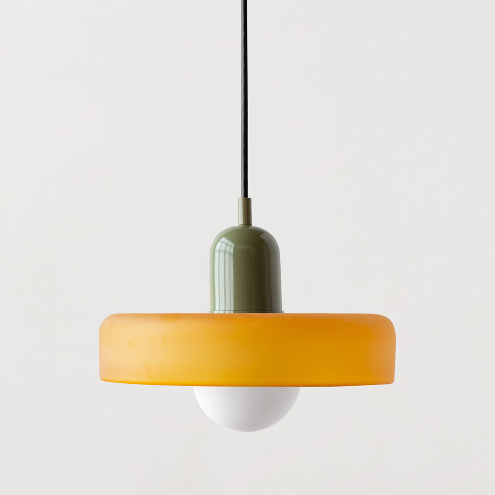 Bauhaus Style Glass Pendant Light with Ring Shade, Coloured Glass Ceiling Pendant for Kitchen Island & Dining Table, Adjustable Height, Ø25 / Ø35cm