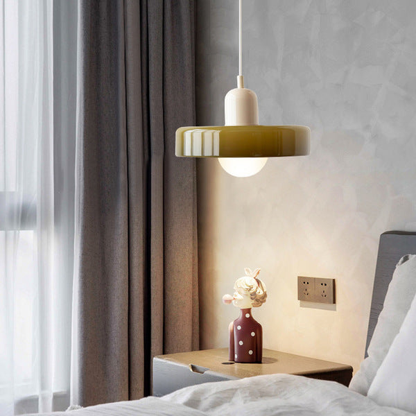 Bauhaus Style Glass Pendant Light with Ring Shade, Coloured Glass Ceiling Pendant for Kitchen Island & Dining Table, Adjustable Height, Ø25 / Ø35cm