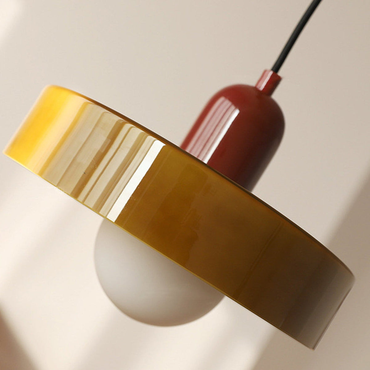 Bauhaus Style Glass Pendant Light with Ring Shade, Coloured Glass Ceiling Pendant for Kitchen Island & Dining Table, Adjustable Height, Ø25 / Ø35cm