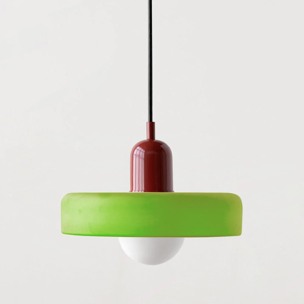 Bauhaus Style Glass Pendant Light with Ring Shade, Coloured Glass Ceiling Pendant for Kitchen Island & Dining Table, Adjustable Height, Ø25 / Ø35cm