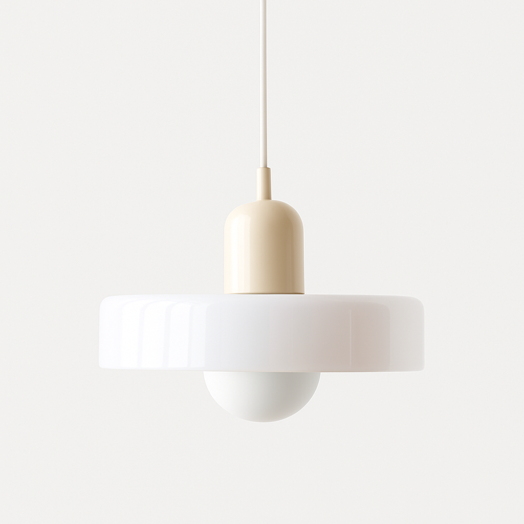 Bauhaus Style Glass Pendant Light with Ring Shade, Coloured Glass Ceiling Pendant for Kitchen Island & Dining Table, Adjustable Height, Ø25 / Ø35cm