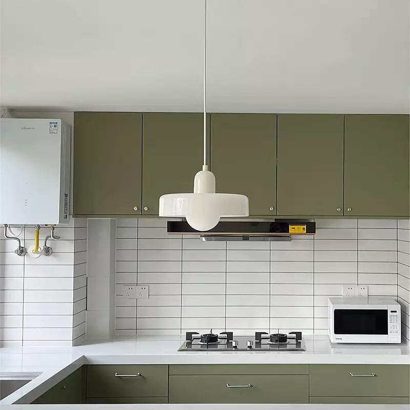 Bauhaus Style Glass Pendant Light with Ring Shade, Coloured Glass Ceiling Pendant for Kitchen Island & Dining Table, Adjustable Height, Ø25 / Ø35cm
