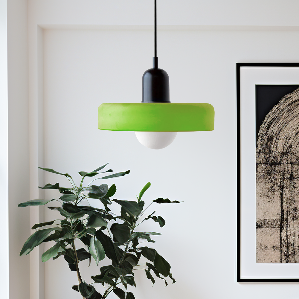 Bauhaus Style Glass Pendant Light with Ring Shade, Coloured Glass Ceiling Pendant for Kitchen Island & Dining Table, Adjustable Height, Ø25 / Ø35cm
