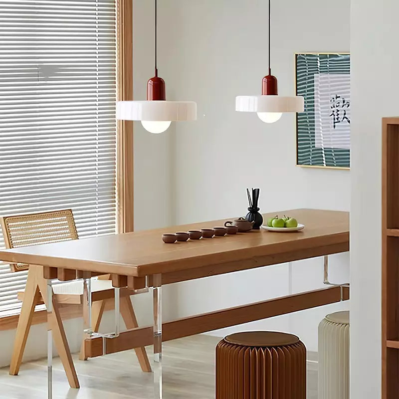 Bauhaus Style Glass Pendant Light with Ring Shade, Coloured Glass Ceiling Pendant for Kitchen Island & Dining Table, Adjustable Height, Ø25 / Ø35cm