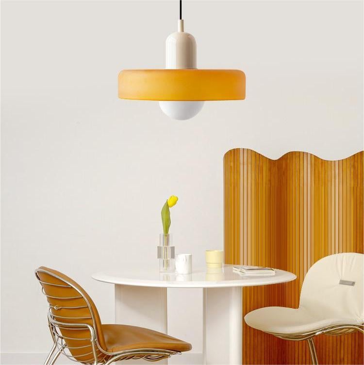 Bauhaus Style Glass Pendant Light with Ring Shade, Coloured Glass Ceiling Pendant for Kitchen Island & Dining Table, Adjustable Height, Ø25 / Ø35cm