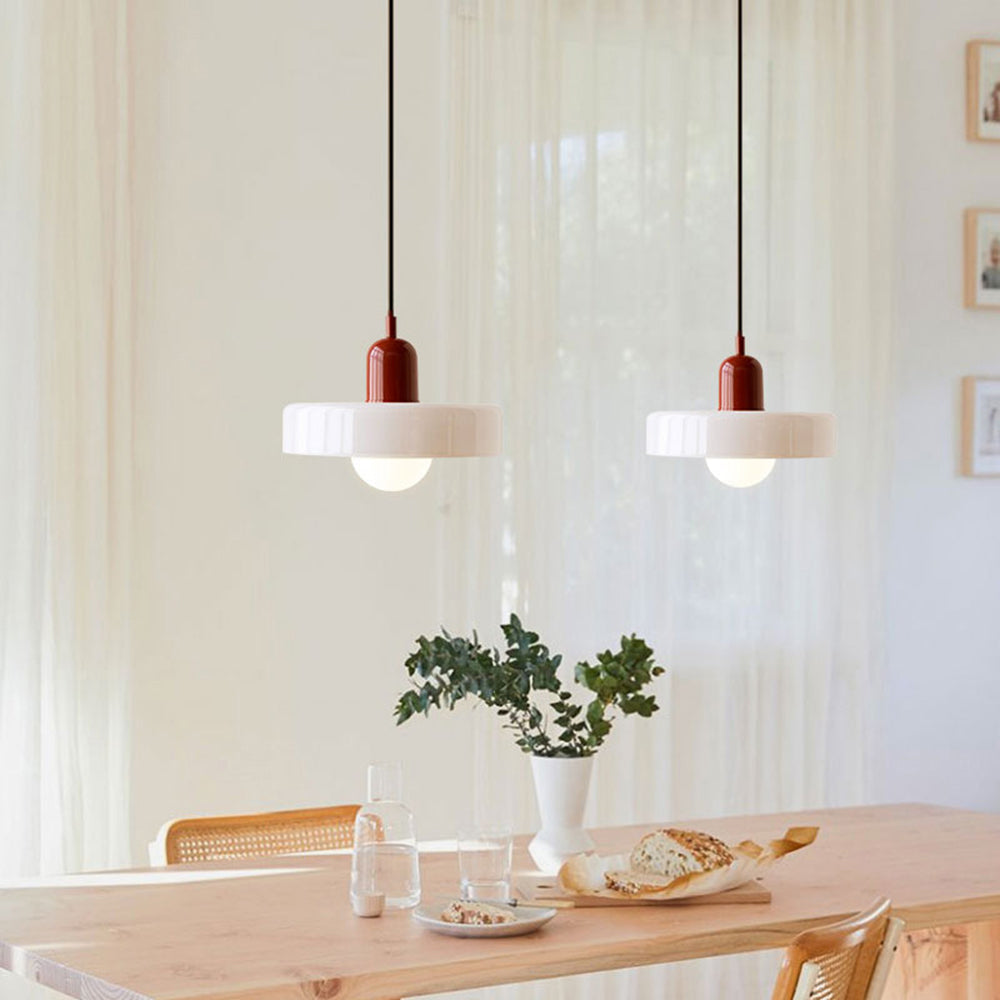 Bauhaus Style Glass Pendant Light with Ring Shade, Coloured Glass Ceiling Pendant for Kitchen Island & Dining Table, Adjustable Height, Ø25 / Ø35cm