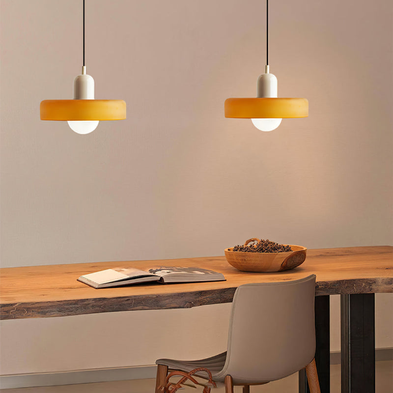 Bauhaus Style Glass Pendant Light with Ring Shade, Coloured Glass Ceiling Pendant for Kitchen Island & Dining Table, Adjustable Height, Ø25 / Ø35cm