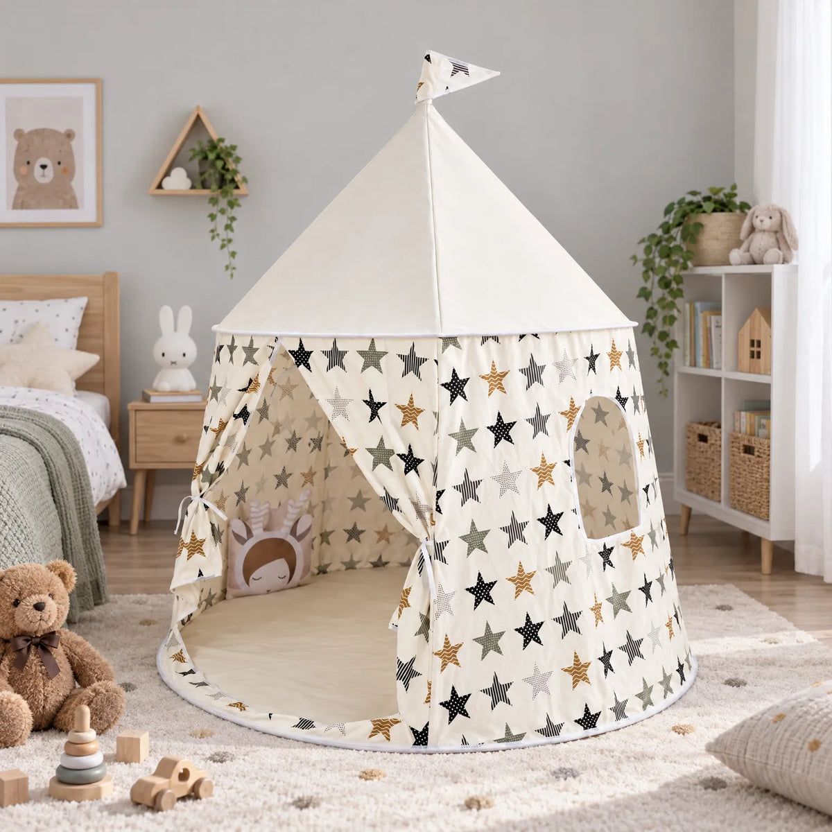 Willow - Children's Teepee Playhouse Tent Reading Quiet Time, Kids Indoor Play Tent with Pom-Pom Trim, Foldable, for Bedroom & Playroom, Ages 2–8
