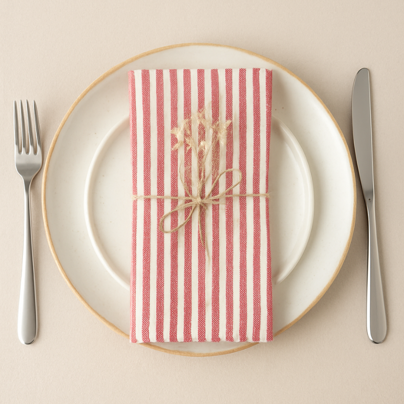 Linen-Cotton Napkins – Striped Artisan Dinner Cloths & Placemats - Set of 12