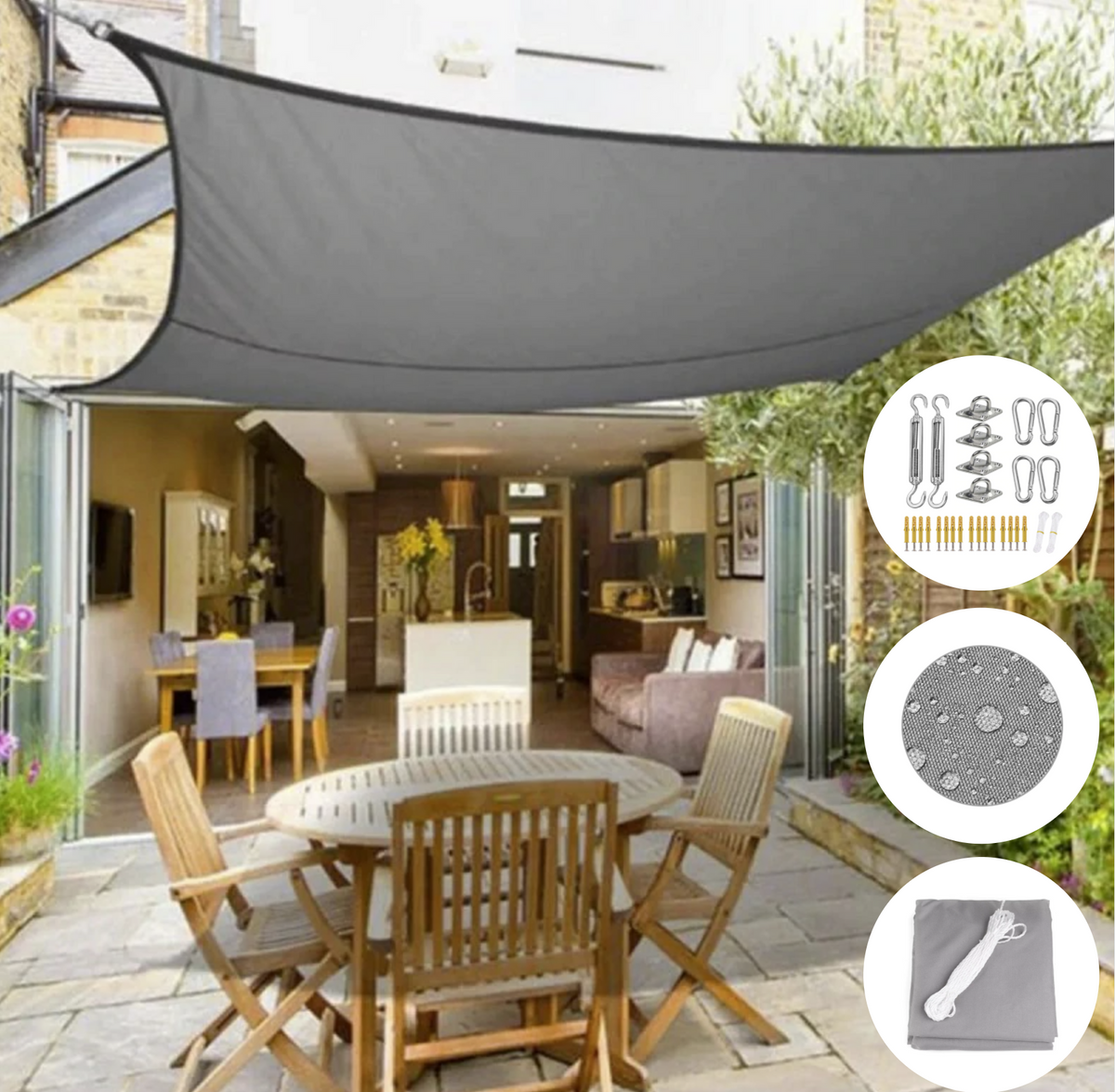 Outdoor Shade Sail Canopy Sun Shelter for Patio and Garden, 90% UV Block, Water-Resistant, Triangle, Square & Rectangle, Grey or Beige