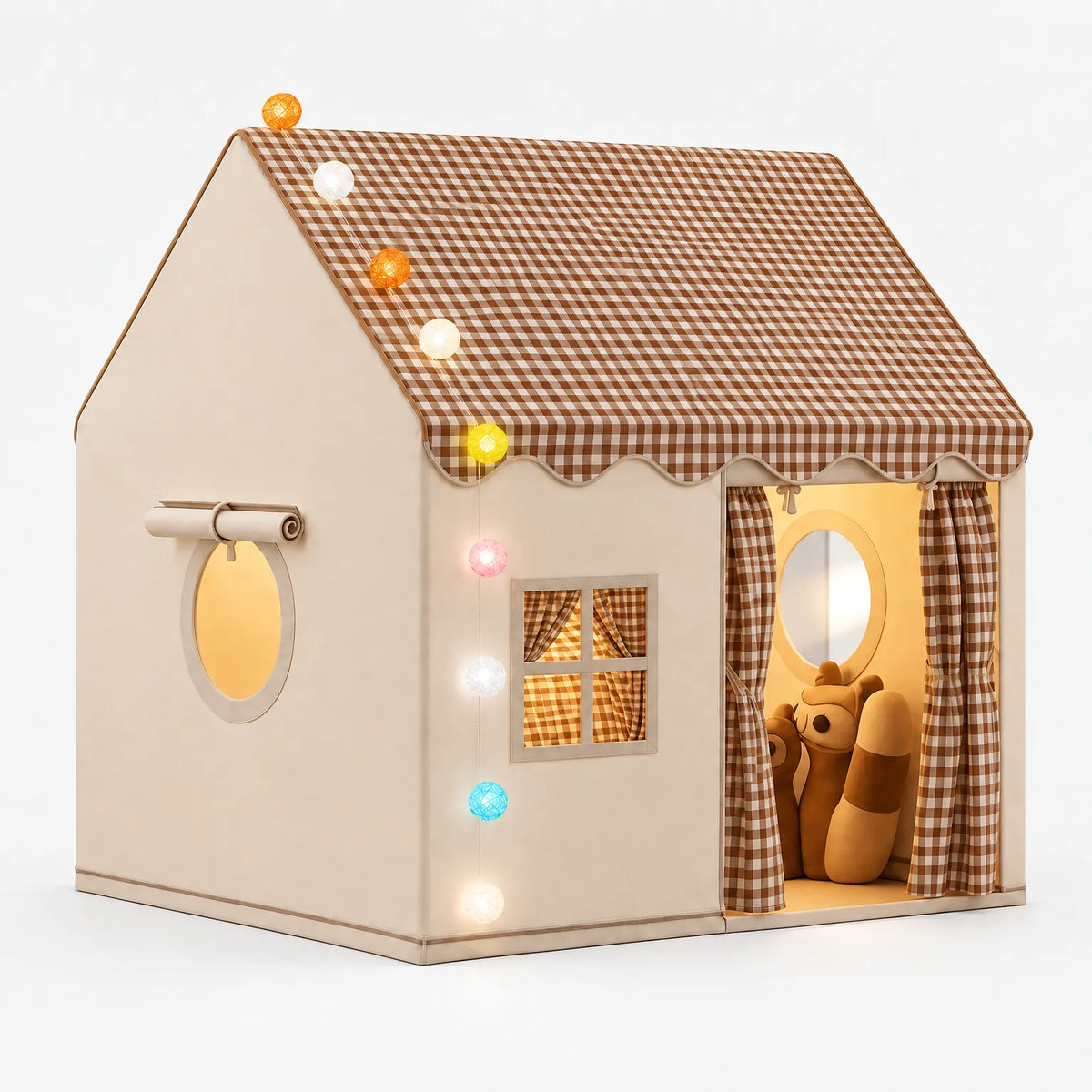 Bramble - Fabric Indoor Kids Playhouse Reading Books Quietly, Children's Play Tent with Windows & String Lights, Foldable, for Playroom & Bedroom