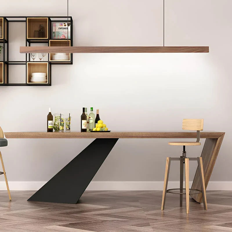Linear Wooden LED Pendant Light with Slim Bar Shade, Kitchen Island & Dining Table Light, Dimmable Tri-Colour Option, Pine or Walnut, 80–120cm