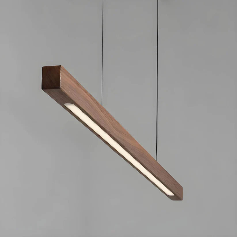 Linear Wooden LED Pendant Light with Slim Bar Shade, Kitchen Island & Dining Table Light, Dimmable Tri-Colour Option, Pine or Walnut, 80–120cm