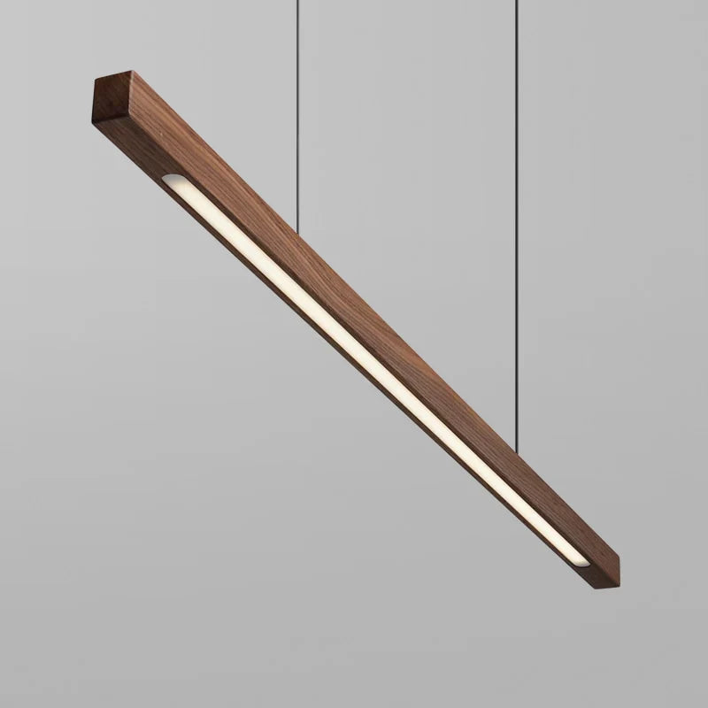 Linear Wooden LED Pendant Light with Slim Bar Shade, Kitchen Island & Dining Table Light, Dimmable Tri-Colour Option, Pine or Walnut, 80–120cm